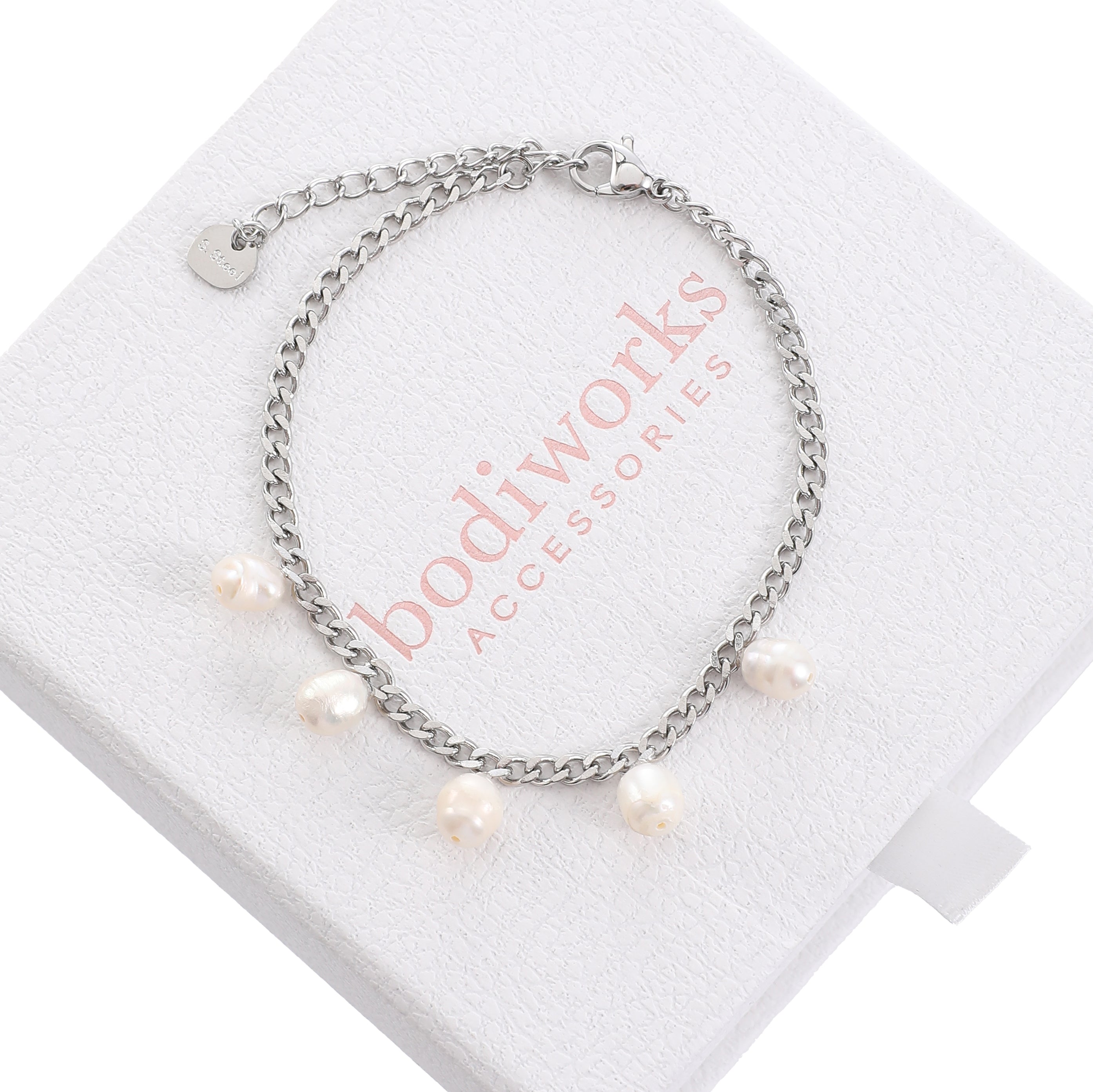 Pearl Drop Chain Bracelet – Silver