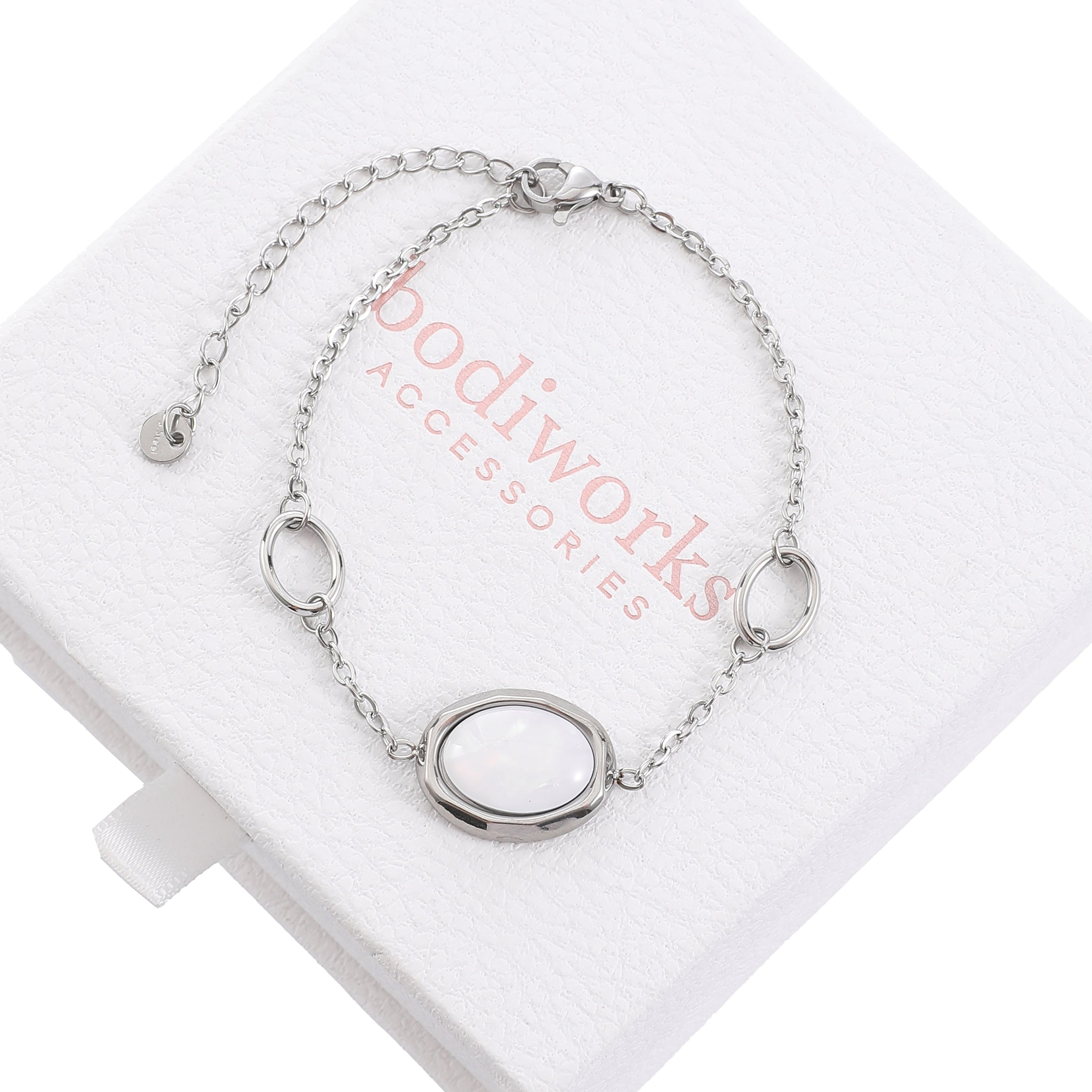 Open Oval Stone Bracelet – Silver