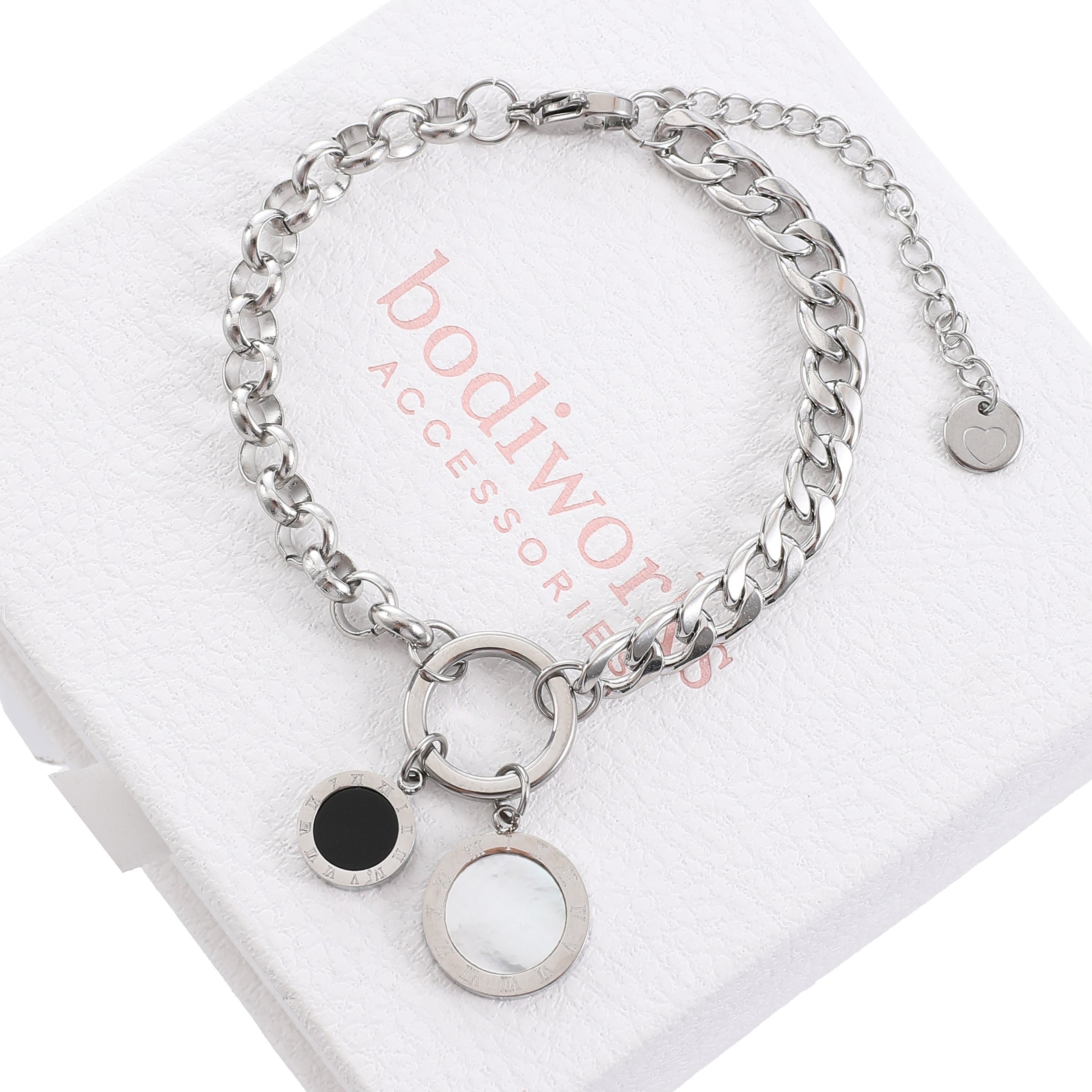 Dual Charm Link Bracelet - Silver