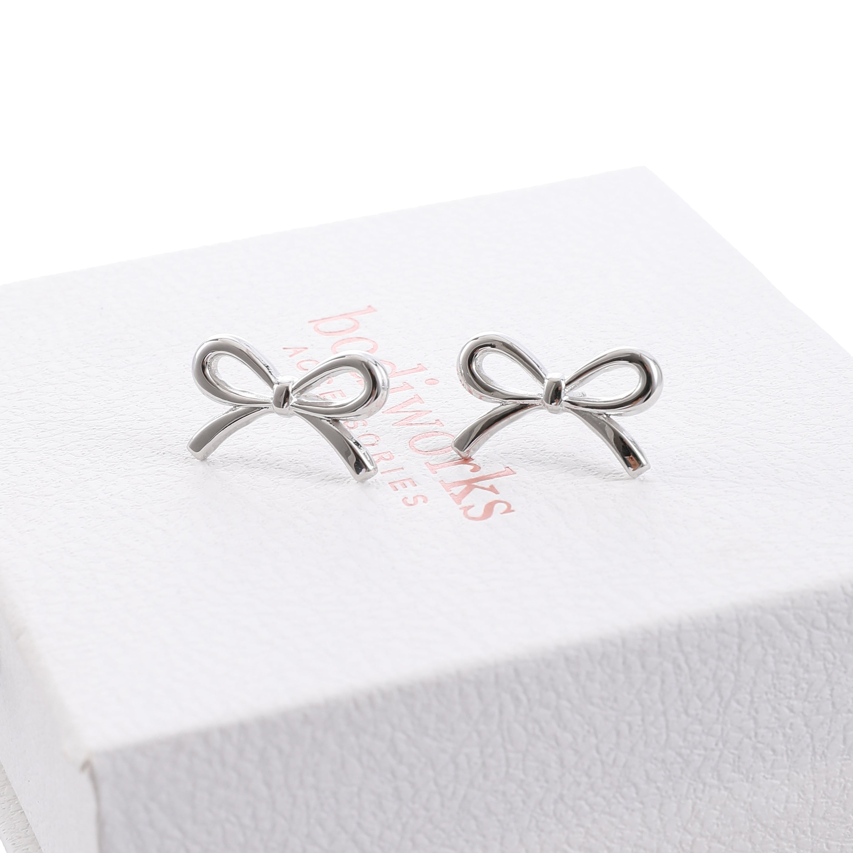 Silver Bow Stud Earrings
