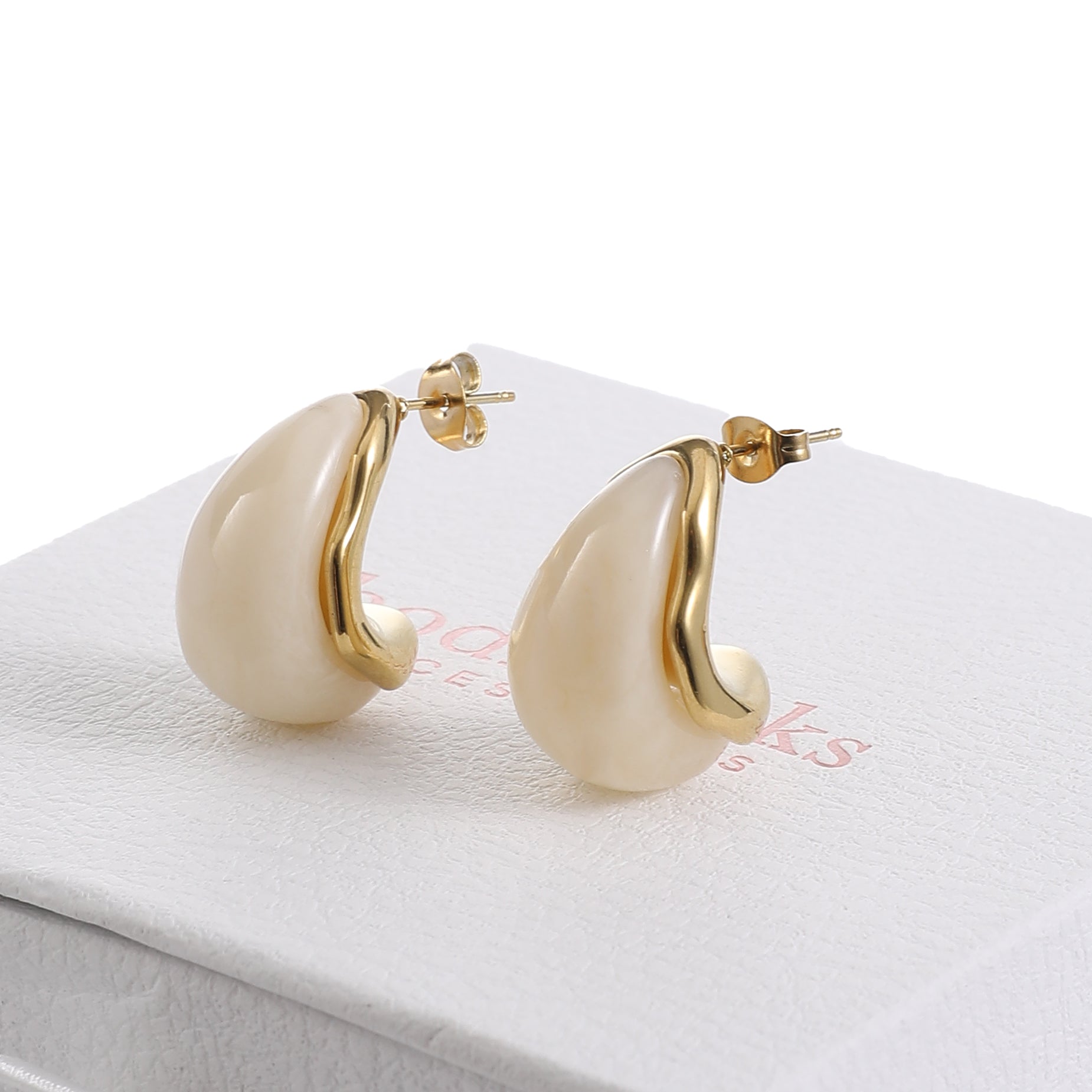 Gold & White Resin Earrings