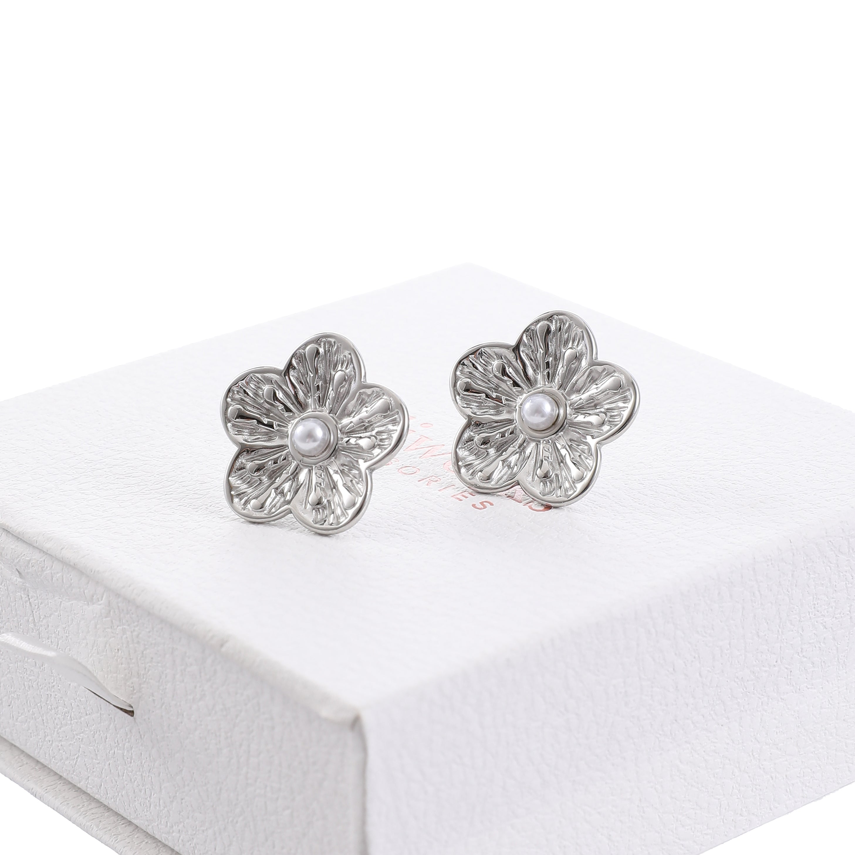 Silver Flower Pearl Earrings